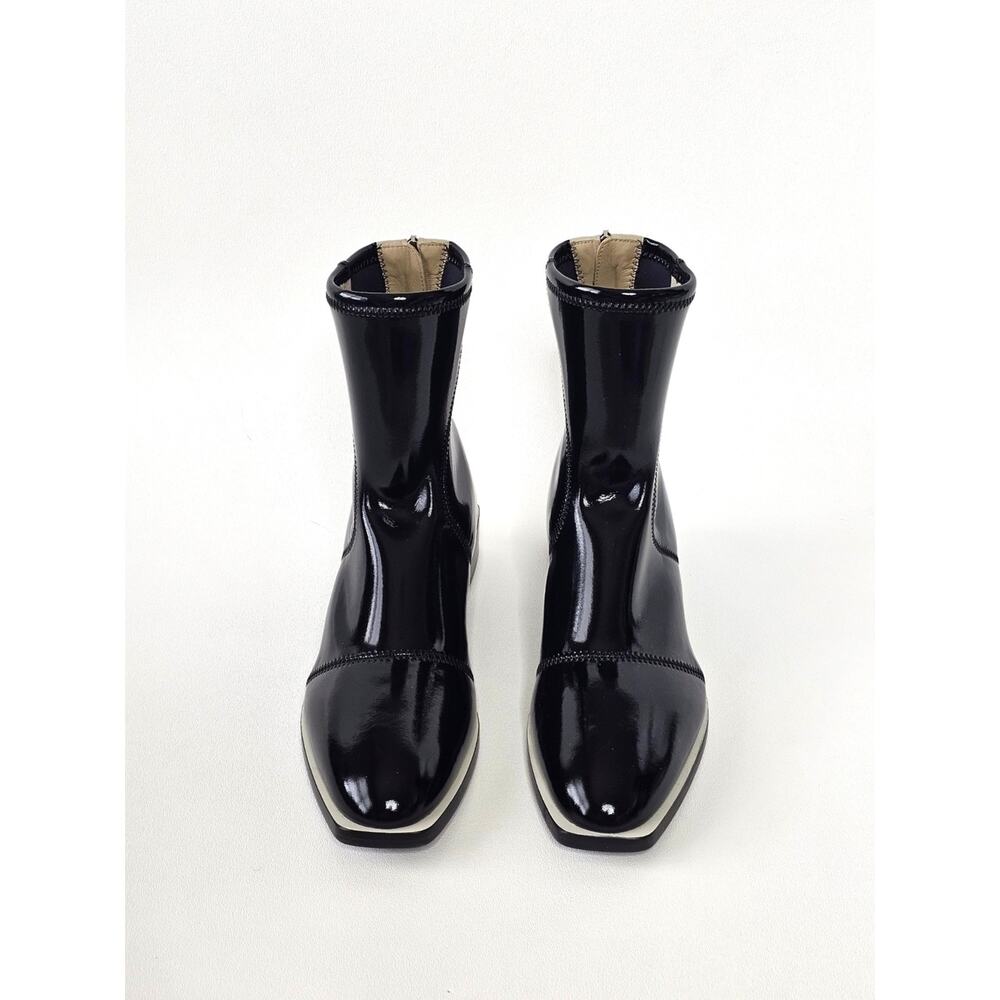Fendi Glossy Neoprene F-Frame Ankle Boots Black 39.5 US 9.5 Square Toe
